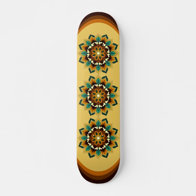 Skateboard Patrón Mandala 02 en amarillo y marrón (Anverso )