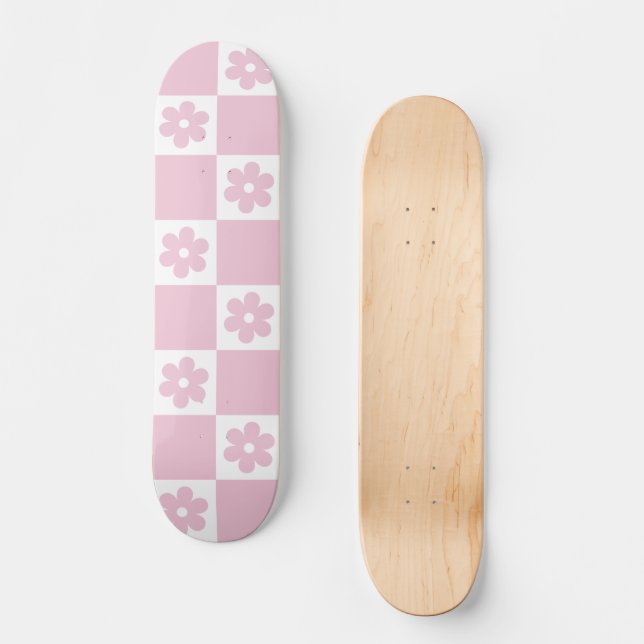 Skateboard Patrón marcado de flor rosa (Anverso)