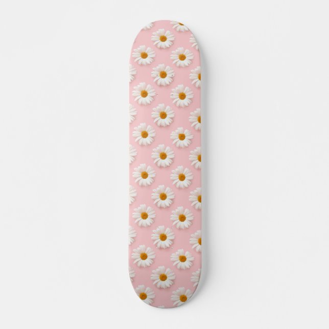 Skateboard Patrón margarita Floral Daisies blancos rosados (Anverso )