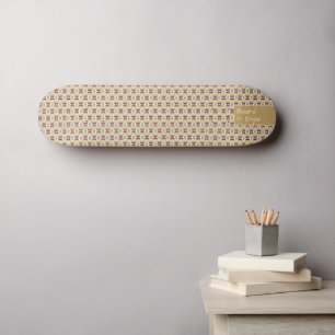 Skateboard Patrón marrón inspirado en México, texto pequeño