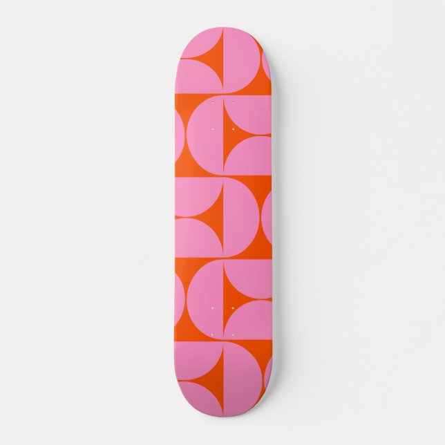 Skateboard Patrón Moderno De Mediados Del Siglo, Preppy Rosa  (Anverso )
