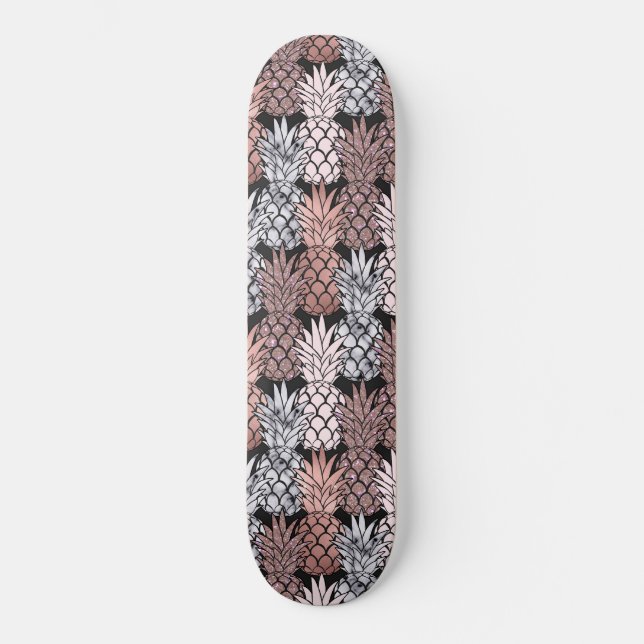 Skateboard Patrón moderno Rosa Purpurina oro piña rosa (Anverso)