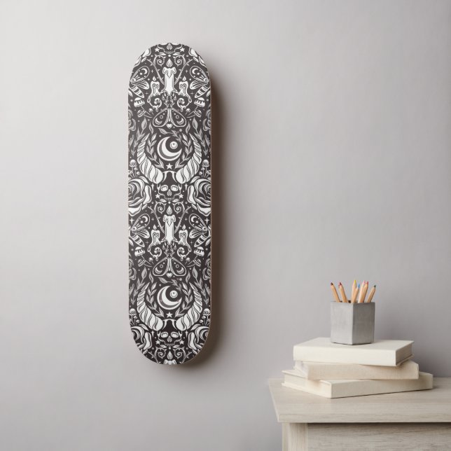 Skateboard Patrón monocromo gótico (Arte de la pared)