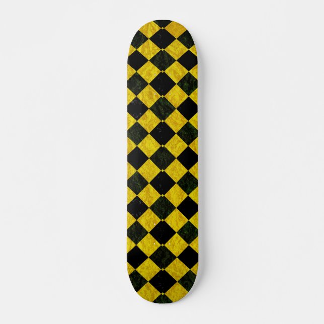Skateboard Patrón negro y amarillo a cuadros (Anverso )