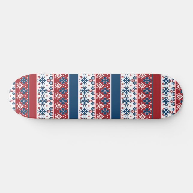 Skateboard Patrón noruego de rayas azules rojas (Horz)
