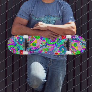 Skateboard Patrón Pintado A Mano Y Digitalmente Art. 22