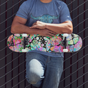 Skateboard Patrón Pintado A Mano Y Digitalmente Art. 31