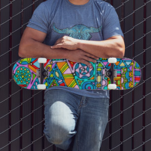 Skateboard Patrón Pintado A Mano Y Digitalmente Art 53