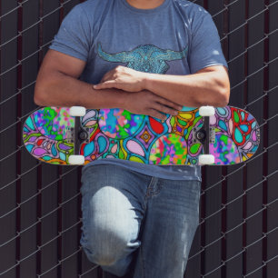 Skateboard Patrón Pintado A Mano Y Digitalmente Art 54
