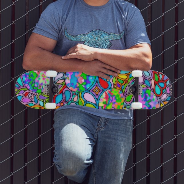 Skateboard Patrón Pintado A Mano Y Digitalmente Art 54 (Exterior 3)