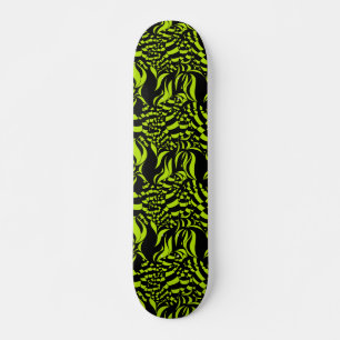 Skateboard Patrón psicodélico verde lima y negro