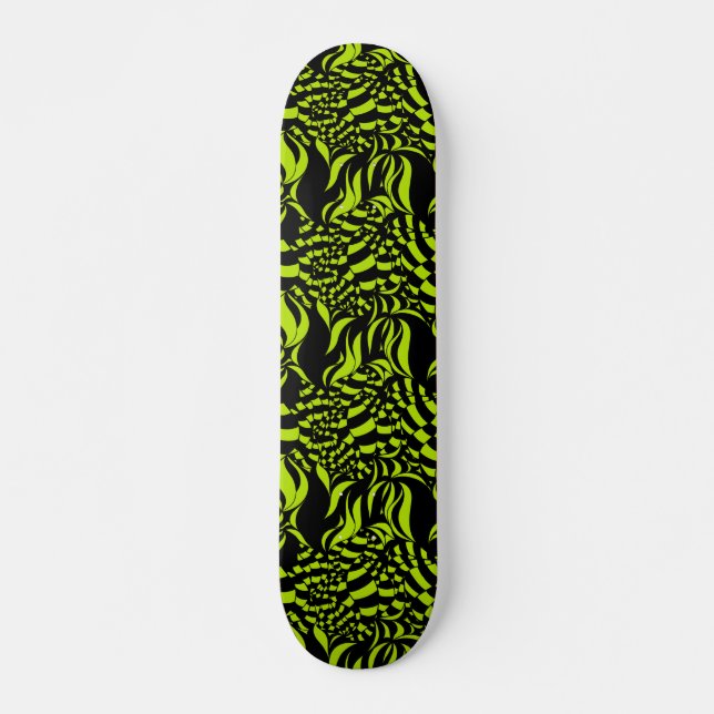 Skateboard Patrón psicodélico verde lima y negro (Anverso )