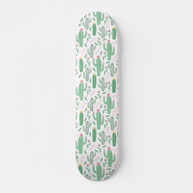 Skateboard Patrón púrpura verde de la planta de cactus (Anverso )