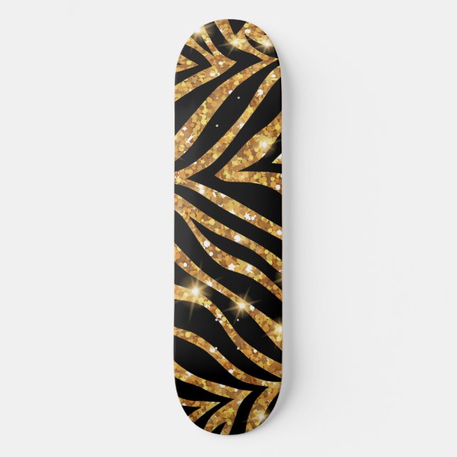 Skateboard Patrón Purpurinoso de Cebra Dorada (Anverso)