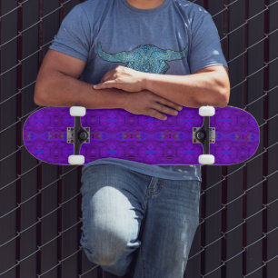 Skateboard Patrón Retro Abstracto Morado y Azul Real