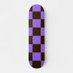 Skateboard Patrón Retro de Cuadrados a Cuadros Negro y Púrpur