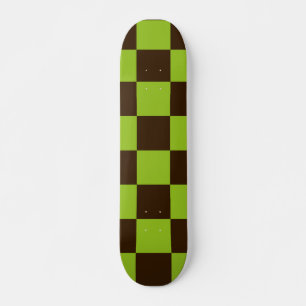 Skateboard Patrón Retro de Cuadrados Cuadrados en Negro y Ver