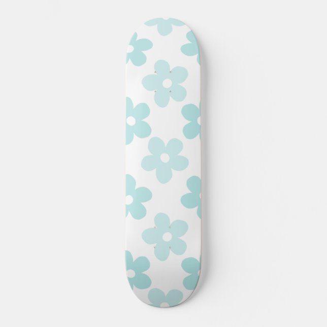 Skateboard Patrón retro de flores de margarita azul blanco (Anverso)