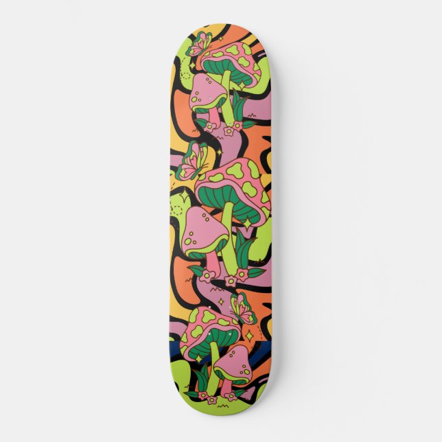 Skateboard Patrón retro de hongos psicodélicos (Anverso)