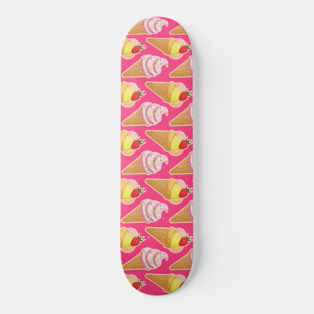 Skateboard Patrón rosa de Kawaii con helado de fresa (Anverso)