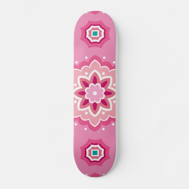 Skateboard Patrón rosa y floral (Anverso)