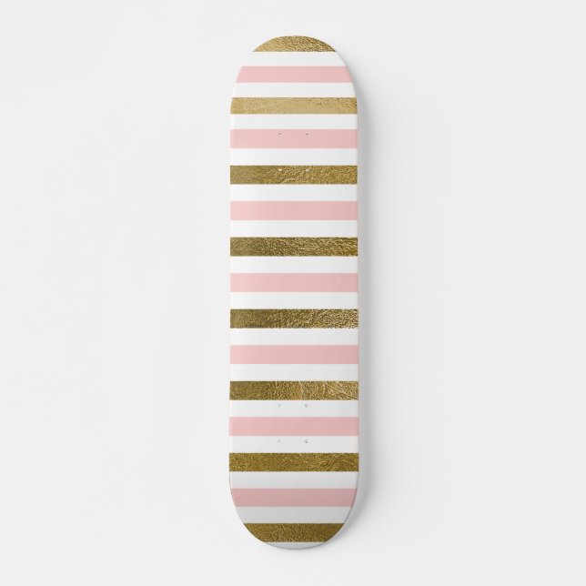 Skateboard Patrón Rubor rosado, blanco y Relieve metalizado d (Anverso )