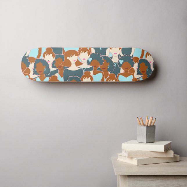 Skateboard Patrón sin fisuras con chicas negros y chicas blan (Arte de pared (horz))