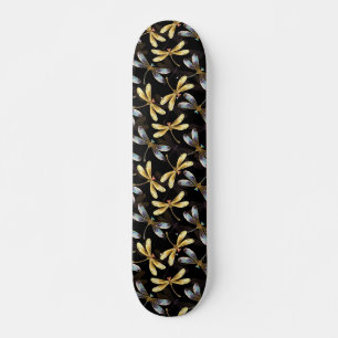 Skateboard Patrón sin foco con Dragonflies dorados