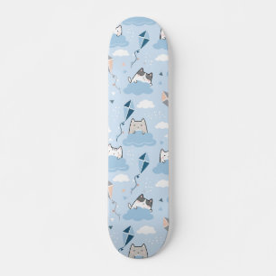 Skateboard Patrón sin foco Cute Kawaii Cats nubes cometa