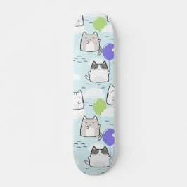 Skateboard Patrón sin foco Cute Kawaii Cats nubes globos