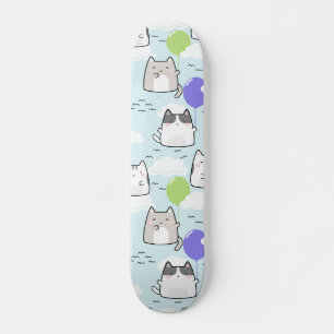 Skateboard Patrón sin foco Cute Kawaii Cats nubes globos