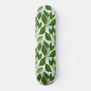 Skateboard Patrón sin inconvenientes con hojas de té verdes