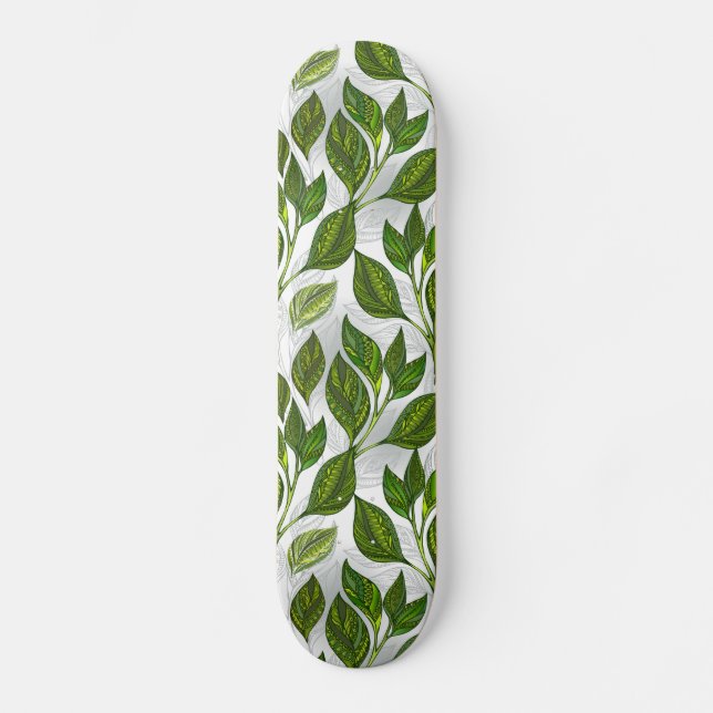Skateboard Patrón sin inconvenientes con hojas de té verdes (Anverso)