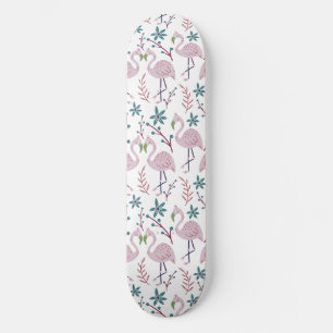 Skateboard Patrón transparente de flamingo rosa sobre fondo b