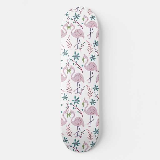 Skateboard Patrón transparente de flamingo rosa sobre fondo b (Anverso)
