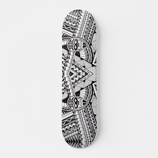 Skateboard Patrón tribal geométrico moderno negro y blanco (Anverso )