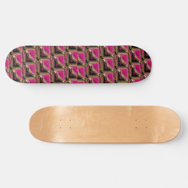 Skateboard Patrón tribal rosa y negro (Horz)
