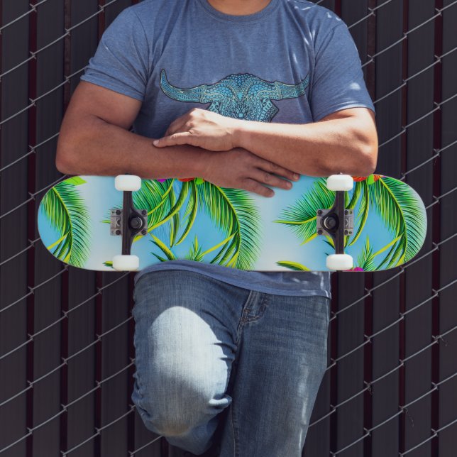 Skateboard Patrón tropical hawaiano sin foco (Exterior 3)