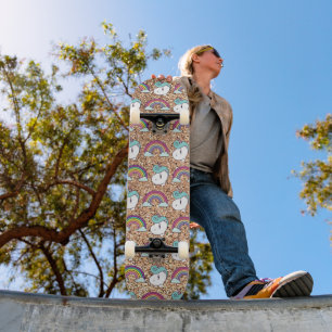 Skateboard Patrón unicornio de purpurina dorado