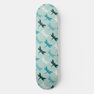 Skateboard Patrón verde azulado de las libélulas azules de Aq