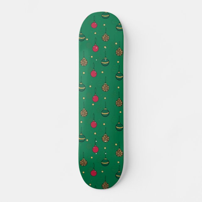 Skateboard Patrón verde de adornos navideños únicos Baubles (Anverso)