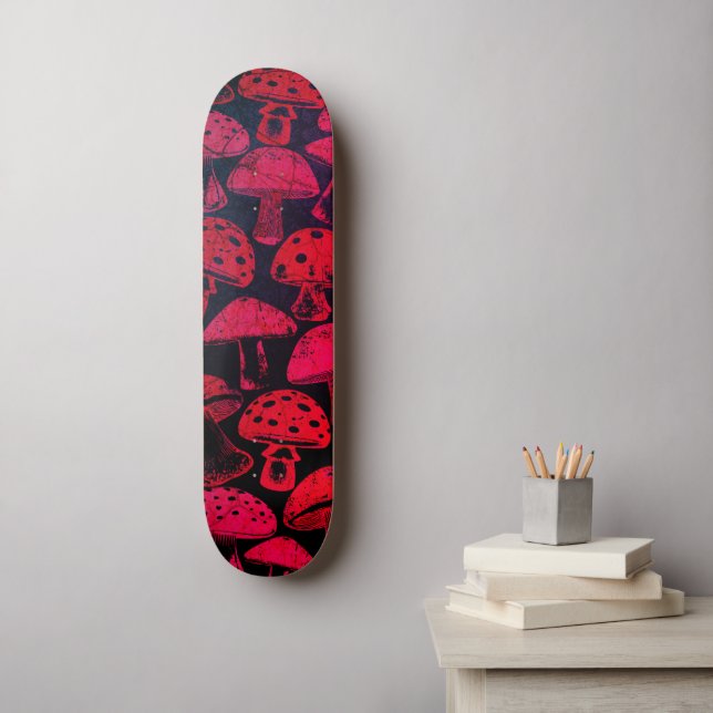 Skateboard Patrón vibrante de champiñones rojos (Arte de la pared)
