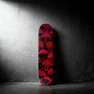 Skateboard Patrón vibrante de champiñones rojos