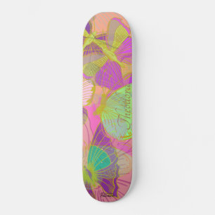 Skateboard Patrón violeta turquesa de mariposa dorada de moda