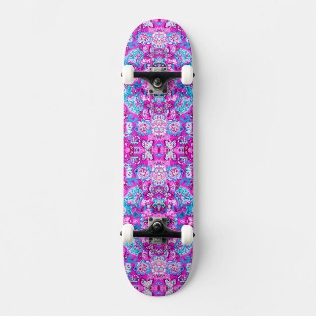 Skateboard Patrones de flores rosadas azules lindas (Anverso)