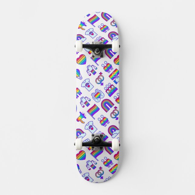 Skateboard Patrones de iconos de arcoiris coloridos (Anverso)