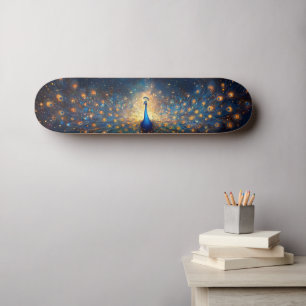 Skateboard Pavo Real Cósmico con Plumas Estrelladas