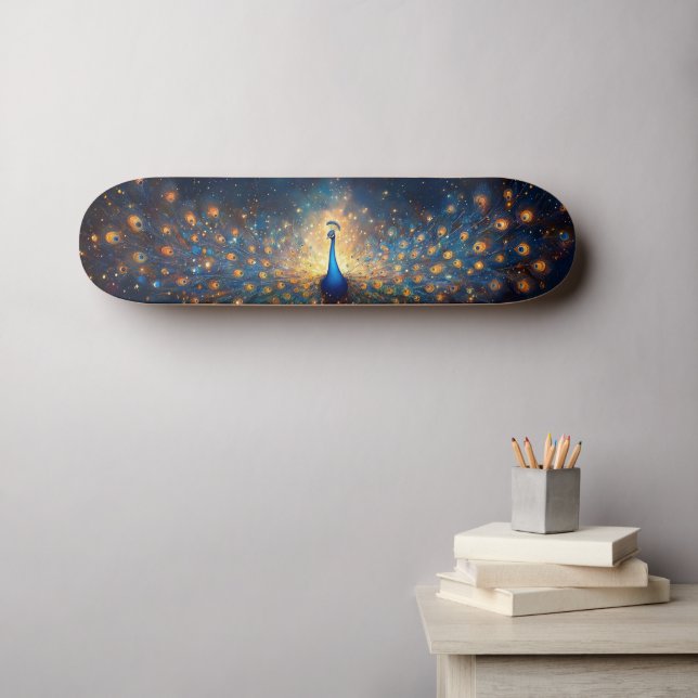 Skateboard Pavo Real Cósmico con Plumas Estrelladas (Arte de pared (horz))