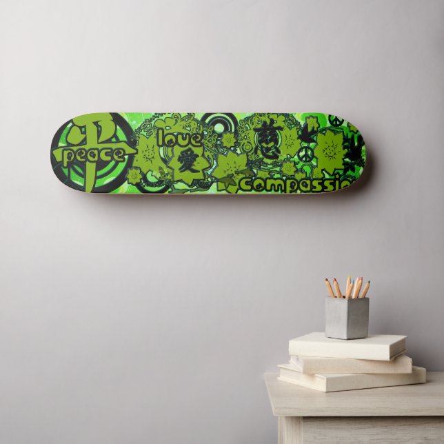 Skateboard Paz-Amor-Compasión-Kanji (Arte de pared (horz))