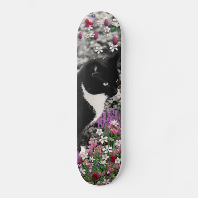 Skateboard Pecas en flores II - gato del gatito del smoking (Anverso)